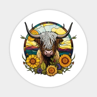 Sunflower Stained Glass Highland Cow #4 Magnet